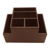 Chocolate Brown Leather Multi-Purpose Desk Supply Organizer